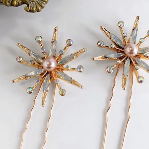 Gold Opal Star Hair Pins, Stars Wedding Hair Pins, Crystal Rhinestone Hair Clips, Stars Bridal Hair Pins, Stick Pins, Celestial Wedding Hair