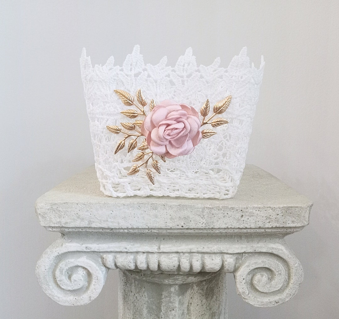Blush Flower Girl Basket Blush Pink and Gold Flower Girl Etsy