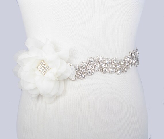 Items similar to Flower Wedding Dress Sash, Crystal Rhinestone Bridal ...