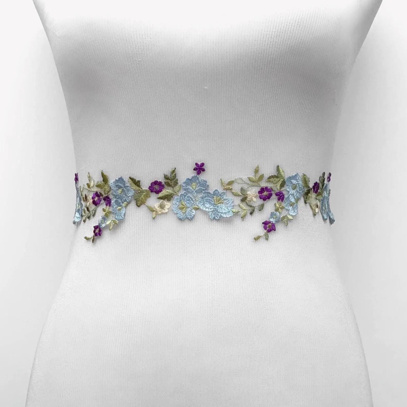Buy Wildflower Dress Sash, Floral Blue, Green and Ivory  display picture 2
