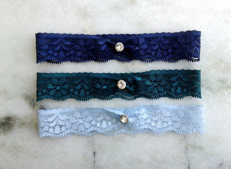 Dusty Blue Wedding Garter Silver Rose Gold Gold Black Garter Light Blue Stretch Lace Garter Something Blue Gray Bridal Garters