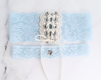 Porte-jarretelles de mariage bleu clair avec revers, quelque chose de bleu pour la mariée