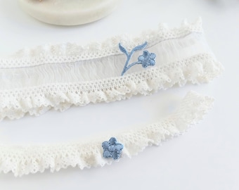 Something Blue White Wedding Garters | Custom Sized Set | Keep and Tossing for Bride