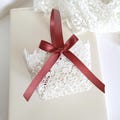 Flower Girl Basket, Crochet Lace and Ribbon Boho Wedding Basket with Bows