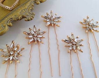 Ensemble d'épingles à cheveux étoiles, Épingles à cheveux de mariage en or, Barrettes à cheveux en cristal et strass, Épingles à cheveux de mariée étoiles, Épingles, Bâtons à cheveux de mariage céleste