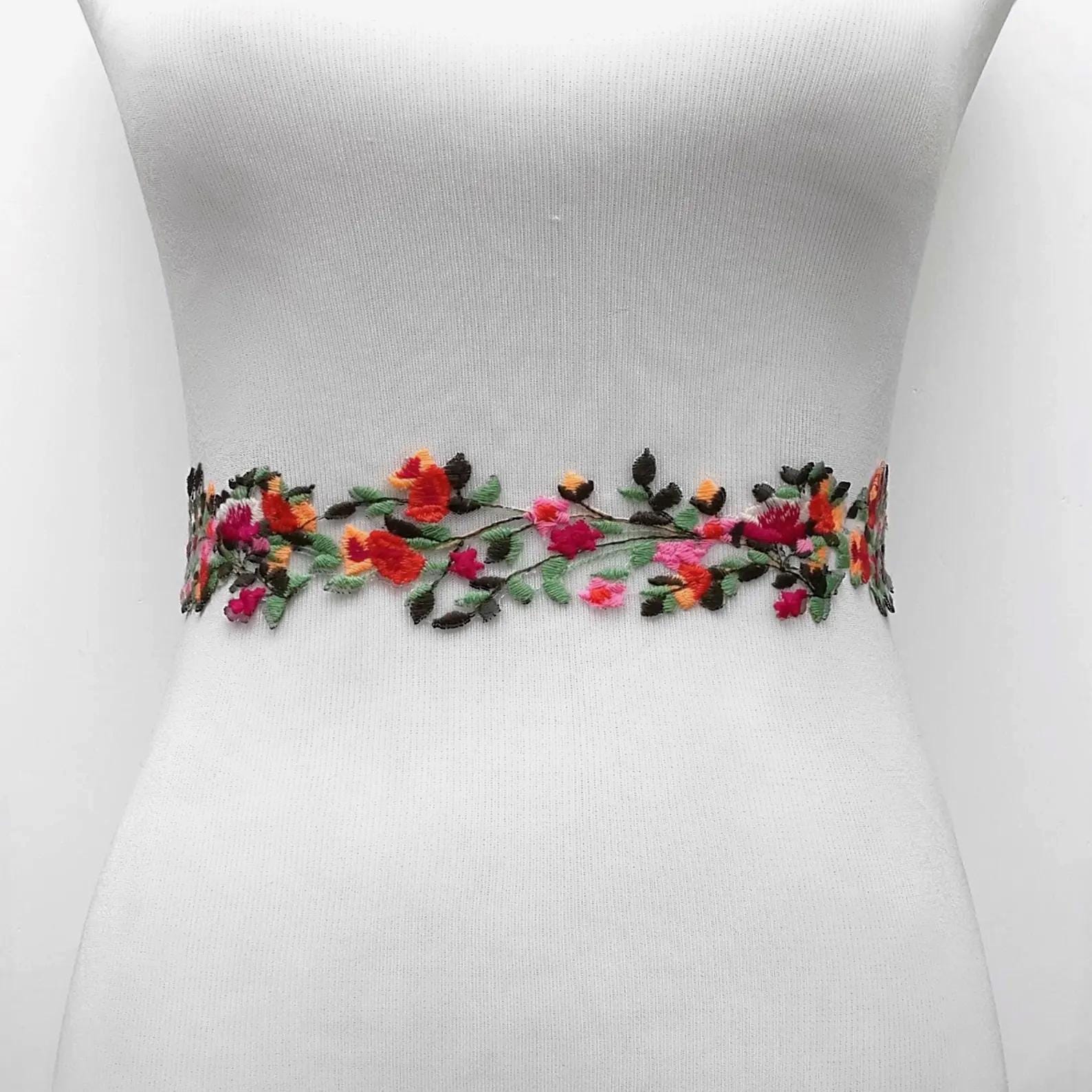 Vintage Whimsigoth Embroidered Floral Sash Belt Autumn Flower Bridal Belt: Rustic Peach & Ivory Wedding Sash  main image 4