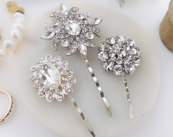 Crystal Hair Pin Set, Bridal Silver Bobby Pins, Hair Accessories for Wedding