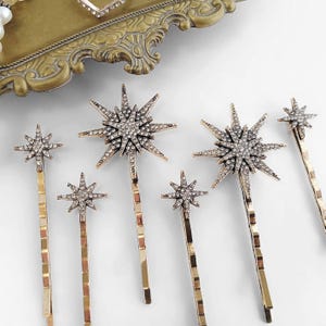 Star Hair Pins, Gold Wedding Bobby Pins, Crystal Rhinestone Hair Clips, Stars Bridal Hair Pin, Celestial Wedding Hair Pins, Antique Gold Pin