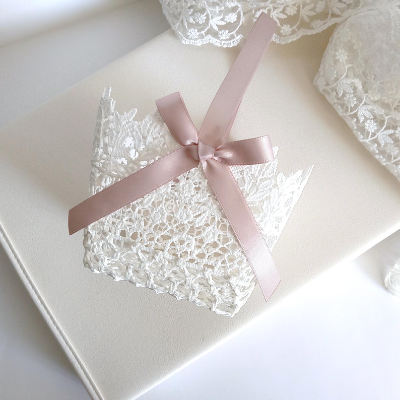 Flower Girl Basket, Crochet Lace and Ribbon Boho Wedding Basket With ...
