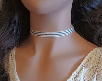 Striped Adjustable Choker Necklace, Boho Surfer Festival Jewelry for Women
