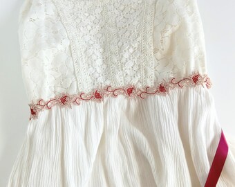 Wine Red Floral Dress Sash, Flower Girls Belt, Wedding Accessories, Beige Boho Embroidery Sash