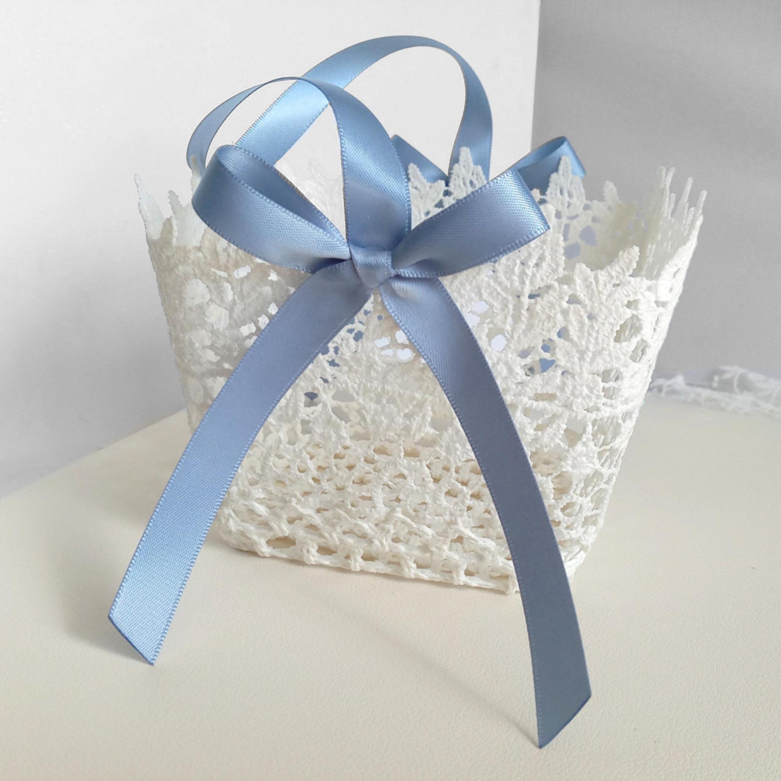 Flower Girl Basket, Crochet Lace and Ribbon Boho Wedding Basket With ...