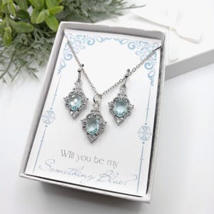 ウィル・ユー・ビー・マイ・サムシング・ブルー ブライズメイド イヤリング ネックレス セット キュービックジルコニア ブライダルパーティー プロポーズ ジュエリー ギフト カード付き