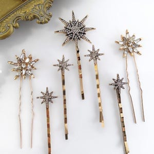 Star Hair Pins, Set of 7, Gold Wedding Hair Pins, Crystal Rhinestone Hair Clips, Stars Bridal Hair Pins, Stick Pins, Celestial Wedding Hair
