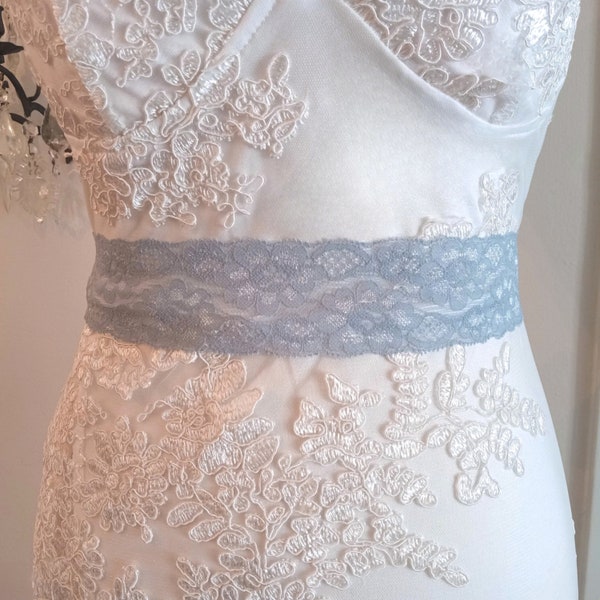 Dusty Blue Dress Sash, Lace Bridal Belt, Prom, Communion, Adults, Kids, Flower Girl, Bride, Bridesmaids