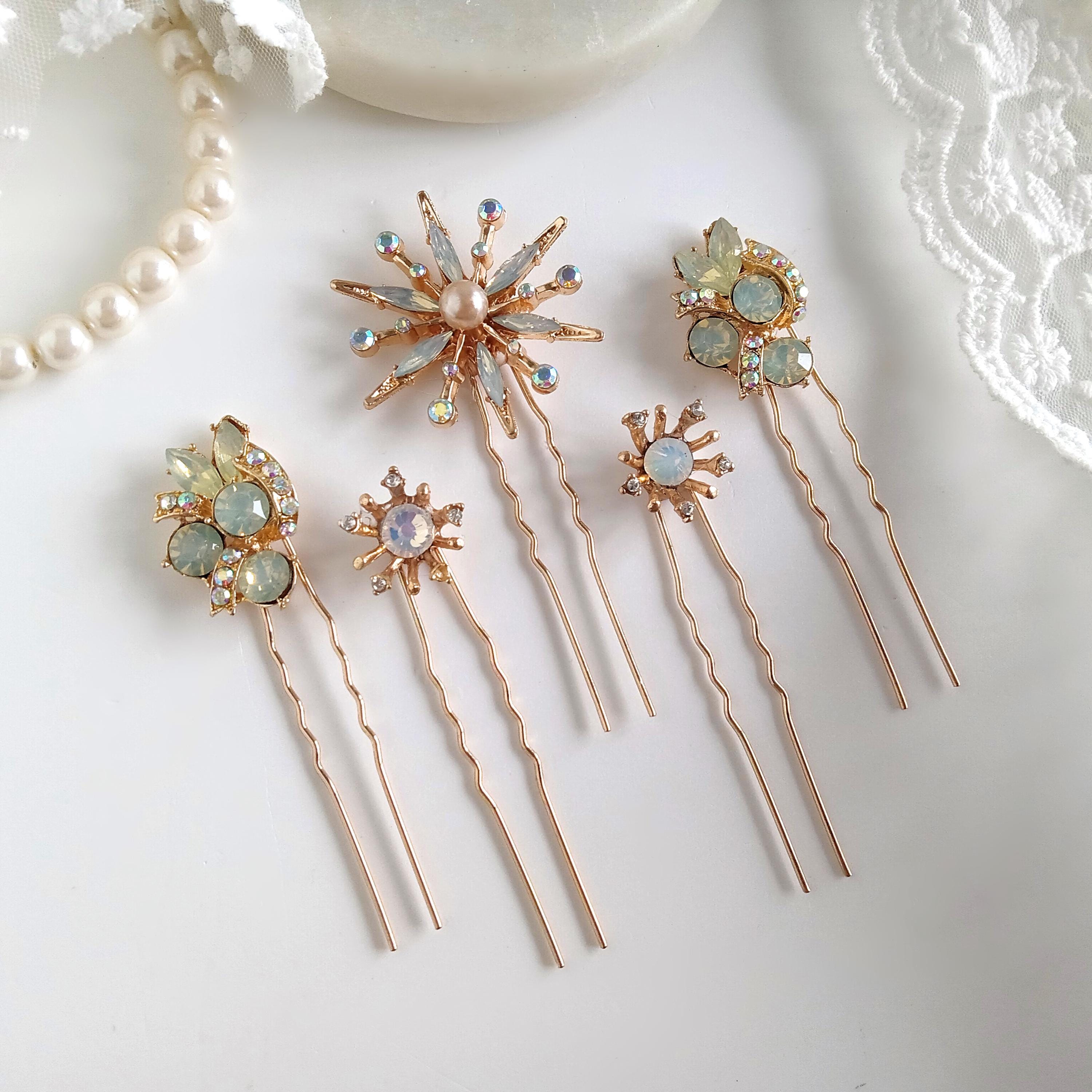 Citrine and Quartz - Handmade Moon and Star Rose Gold Hair Piece Crystal Moon Hair Clip, Gift for Her, Boho Quartz Pin  main image 2