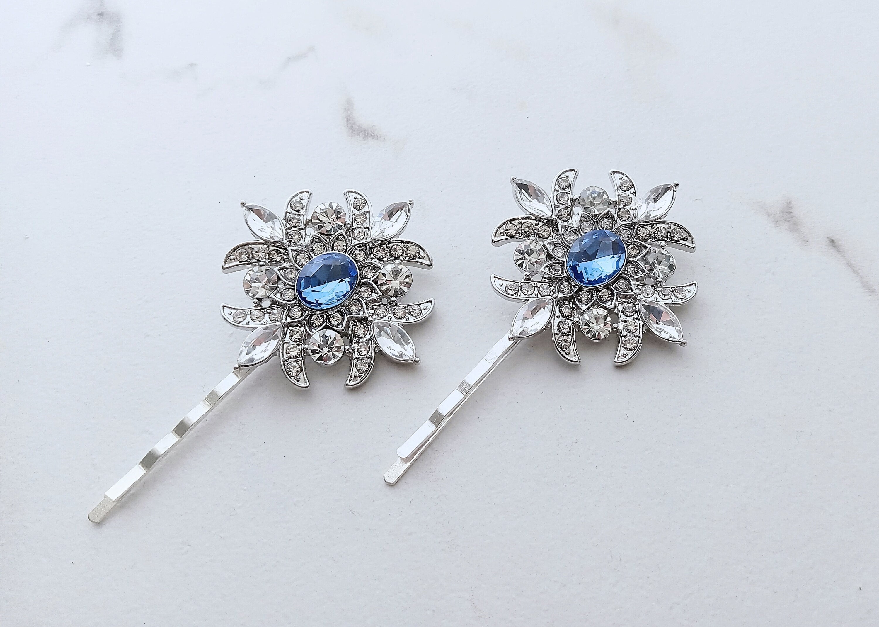 Light Sapphire Blue Rhinestone Hair Pins