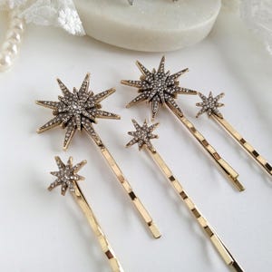 Star Hair Pins, Gold Wedding Bobby Pins, Crystal Rhinestone Hair Clips, Stars Bridal Hair Pin, Celestial Wedding Hair Pins, Antique Gold Pin