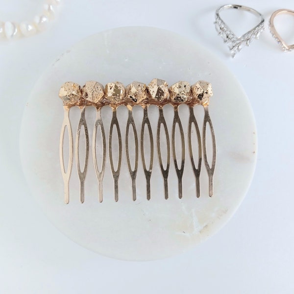 Gold Hematite Hair Comb, Natural Stone Wedding Hair Accessories, Hair Clip