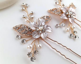 Spinki do włosów ślubne, spinki do włosów z perłami i kryształkami dla panny młodej