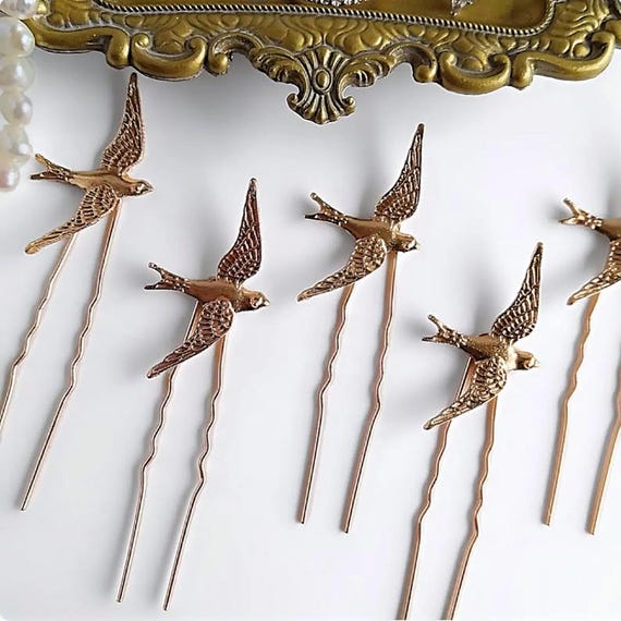 Gold Bird Hair Pins, Bird Hair Clips, Wedding Hair Pins, Gold Birds for Hair, Bridal Hair Accessories, Hair Stick Pins, Woodland Wedding