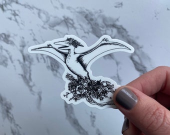 Vinyl Sticker - Pterodactyl & Flowers - 3 inch