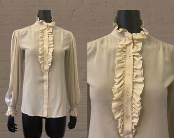 1970s Yves Saint Laurent blouse | 70's high fashion designer ruffles