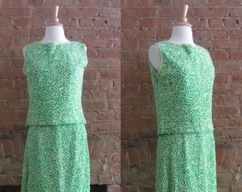 1960s mint green two piece top & skirt set