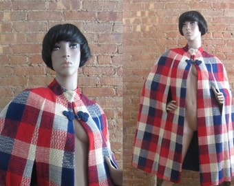 1960s plaid wool cape • 60's preppy mod london high fashion • one size • The Bostonian