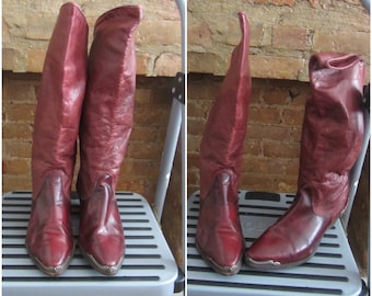 1980s maroon leather cowboy boots | 80's cowgirl boots | Size 6
