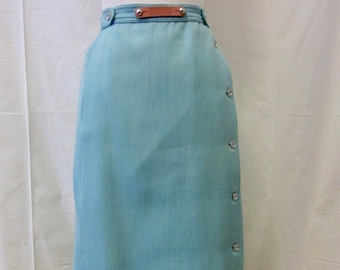 vintage Courrèges blue pencil skirt | 70's High Fashion Paris Designer