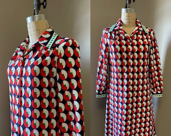 Robe chemise géométrique des années 1960 | Mod Op Art des années 60 et 70