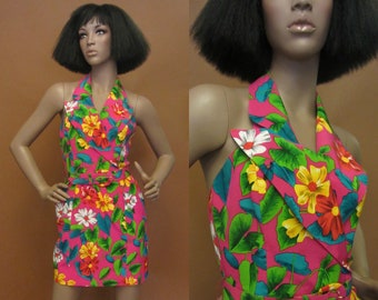 1990s Bill Blass pink mini dress | 80's 90's designer silk floral dress