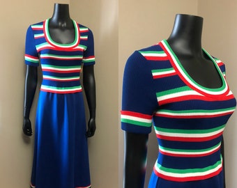 1970s Giamo knits blue color block maxi dress