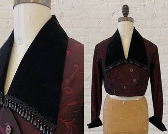 1990s jewel tone garnet and black cropped blazer