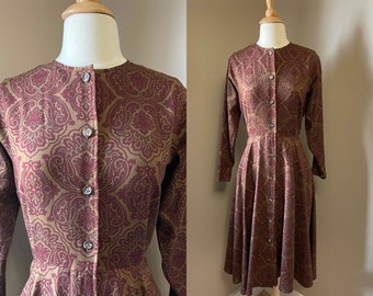 1980s Calvin Klein autumnal paisley dress | 80s does 50s