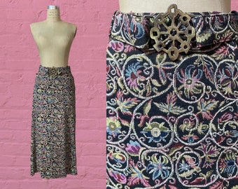 1970s floral tapestry maxi skirt | 70's Boho Hippie