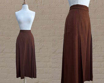 vintage Perry Ellis brown midi skirt | 80's High Fashion | 26" waist