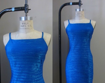 vintage electric blue mini dress | 90s Y2K clueless raver body con dress