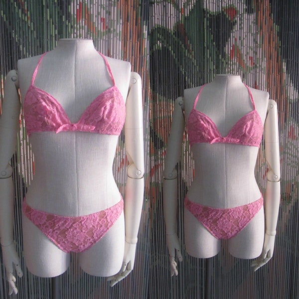 1970s barbie pink lace bikini  - 60s 70s 2pc Bathing Suit - Think Pink!