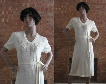 1970s cream boucle knit dress