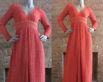 1960s Lillie Rubin fiery orange metallic knit maxi dress • 60's 70's glamour