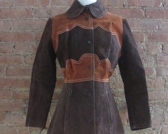 1960s schokobraune zweifarbige Wildlederjacke | 60er Jahre Groovy Mod Squad