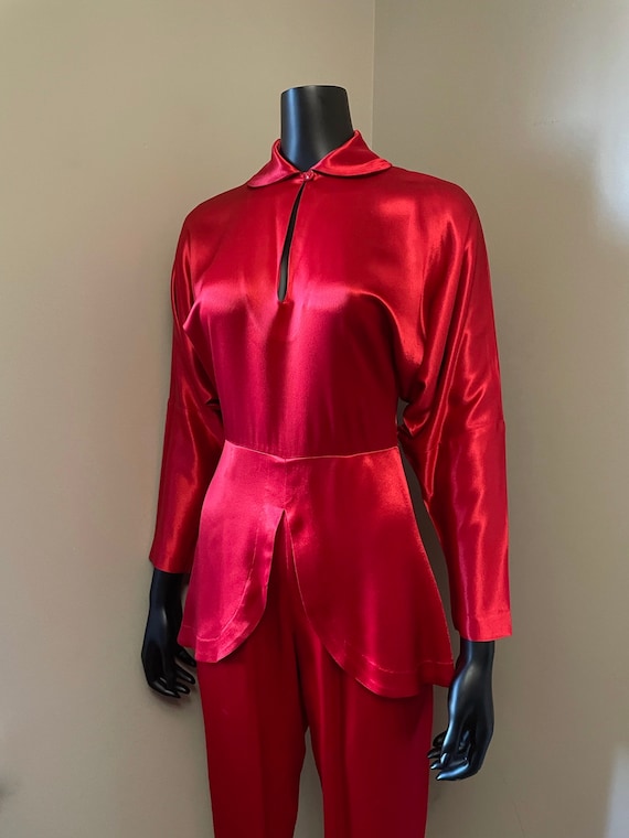 1980s Norma Kamali lipstick red jumpsuit - image 4