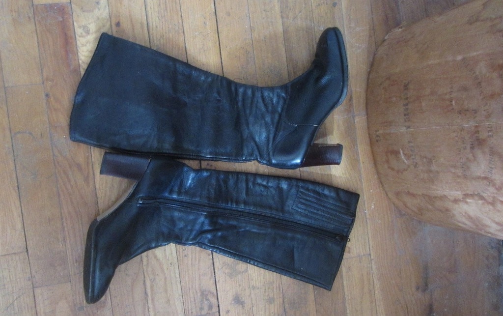 1970s Knee High Black Leather Boots - Etsy