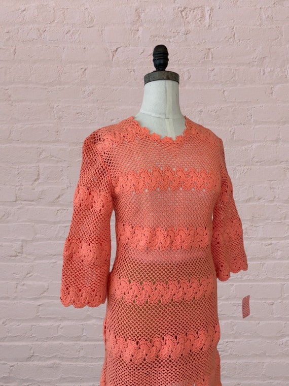 1960s crochet knit dress | 60's Boho Hippie - image 7