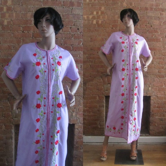 1970s floral embroidered lilac dress | 70's boho … - image 1