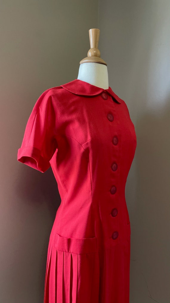 1950s cherry red shirtdress • 50's mid century dr… - image 3