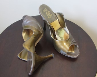 1950er Jahre bronzefarbene Spring-O-Lator-Heels | 50er Jahre Mid Century MCM Glamour