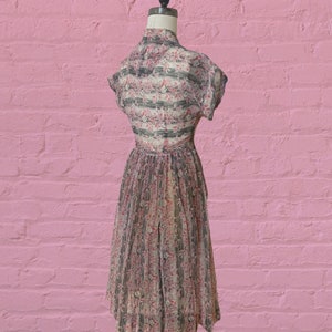 1950s voile semi sheer floral print dress 40's 50's mid century image 6